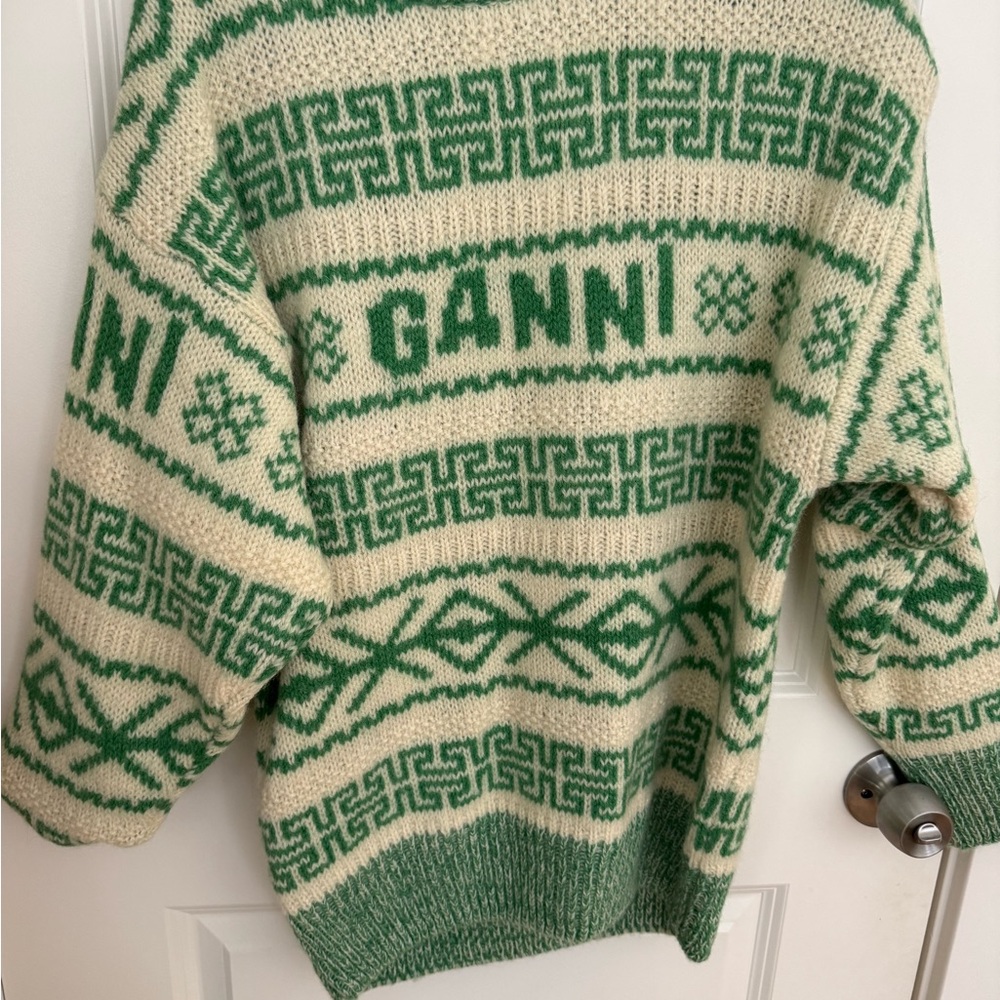 GANNI Egret Logo Fair Isle Sweater 100% Organic Wool Women - Picture 3 of 6